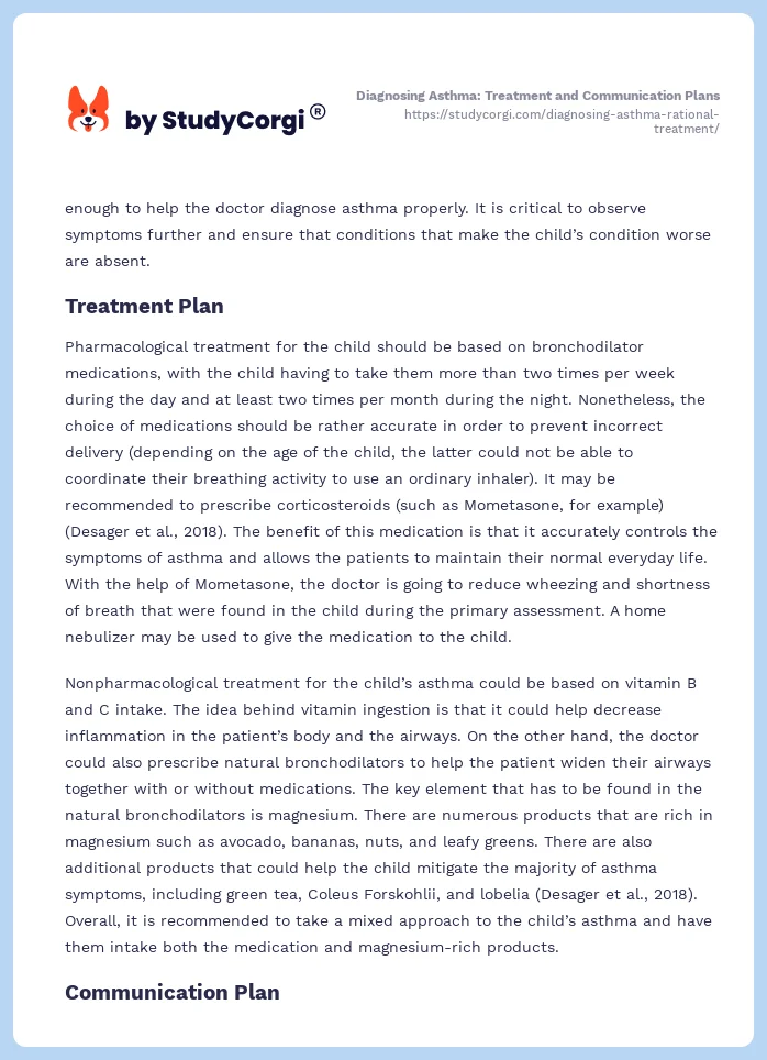 Diagnosing Asthma: Treatment and Communication Plans. Page 2