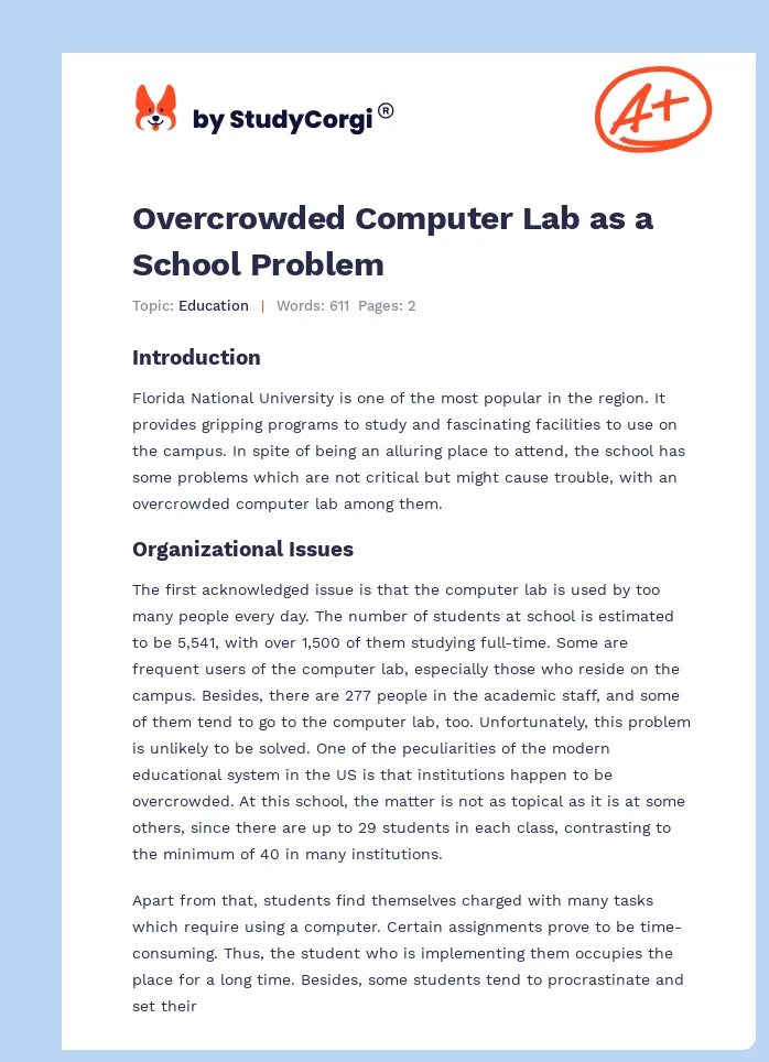 Overcrowded Computer Lab as a School Problem. Page 1