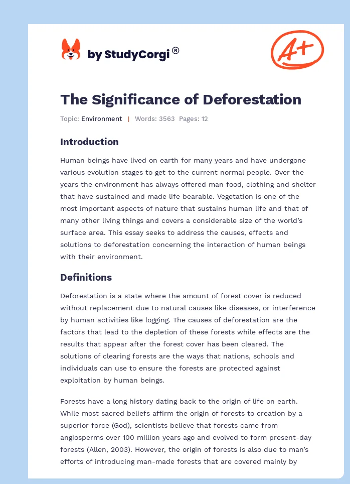 The Significance of Deforestation. Page 1