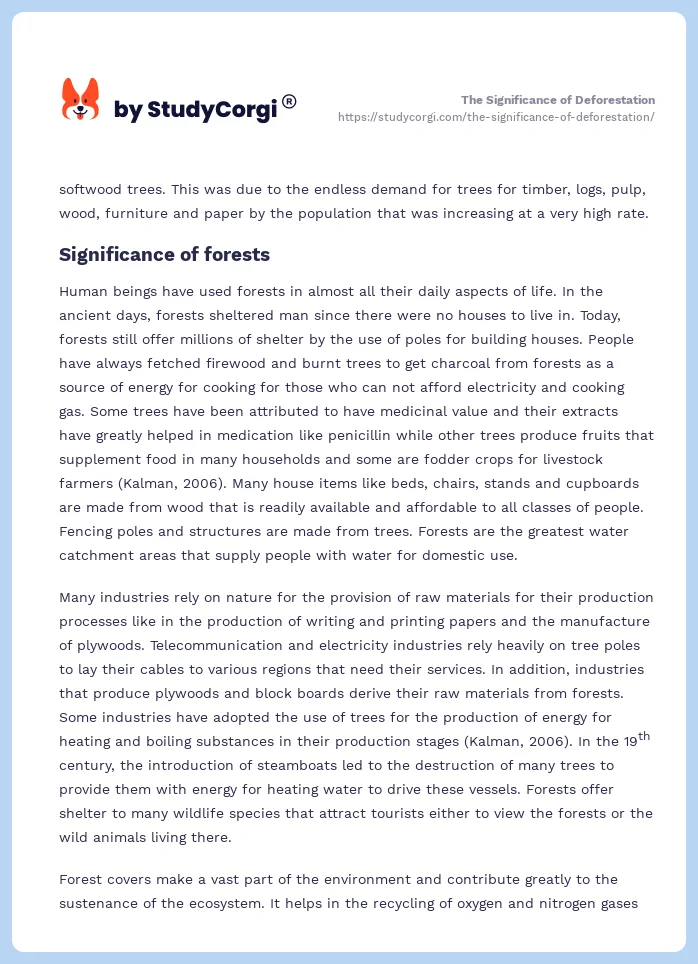 The Significance of Deforestation. Page 2