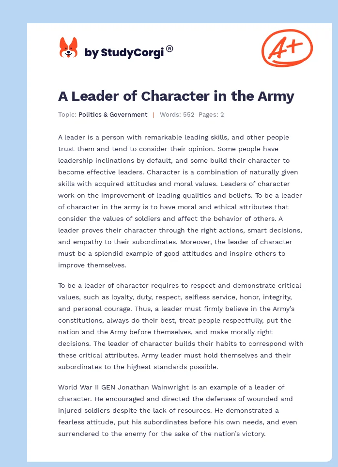 A Leader of Character in the Army. Page 1