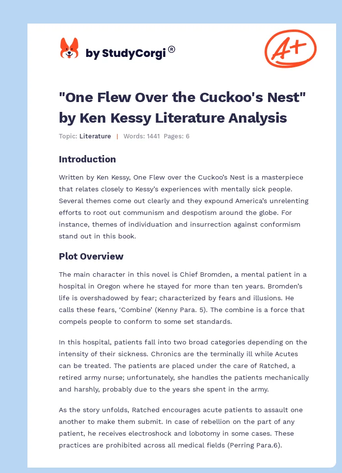 "One Flew Over the Cuckoo's Nest" by Ken Kessy Literature Analysis. Page 1