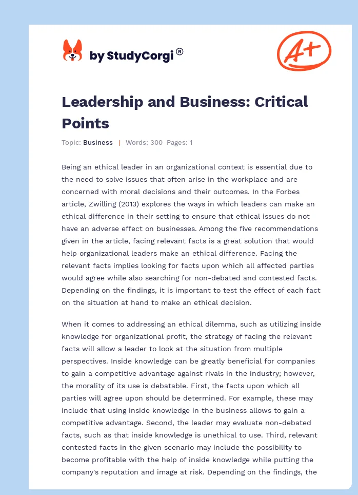 Leadership and Business: Critical Points. Page 1
