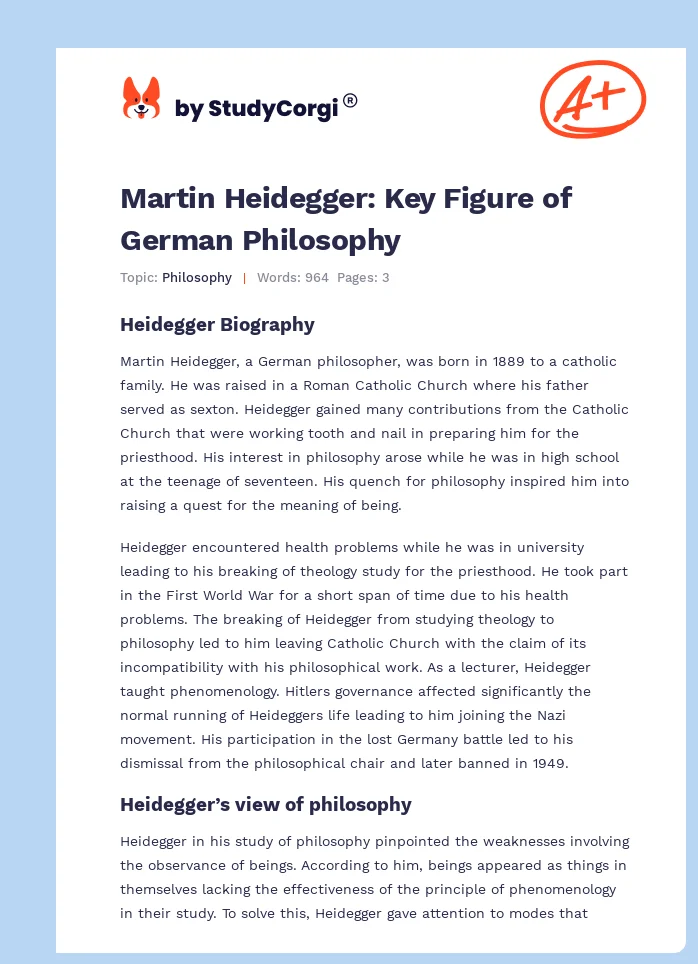Martin Heidegger: Key Figure of German Philosophy. Page 1