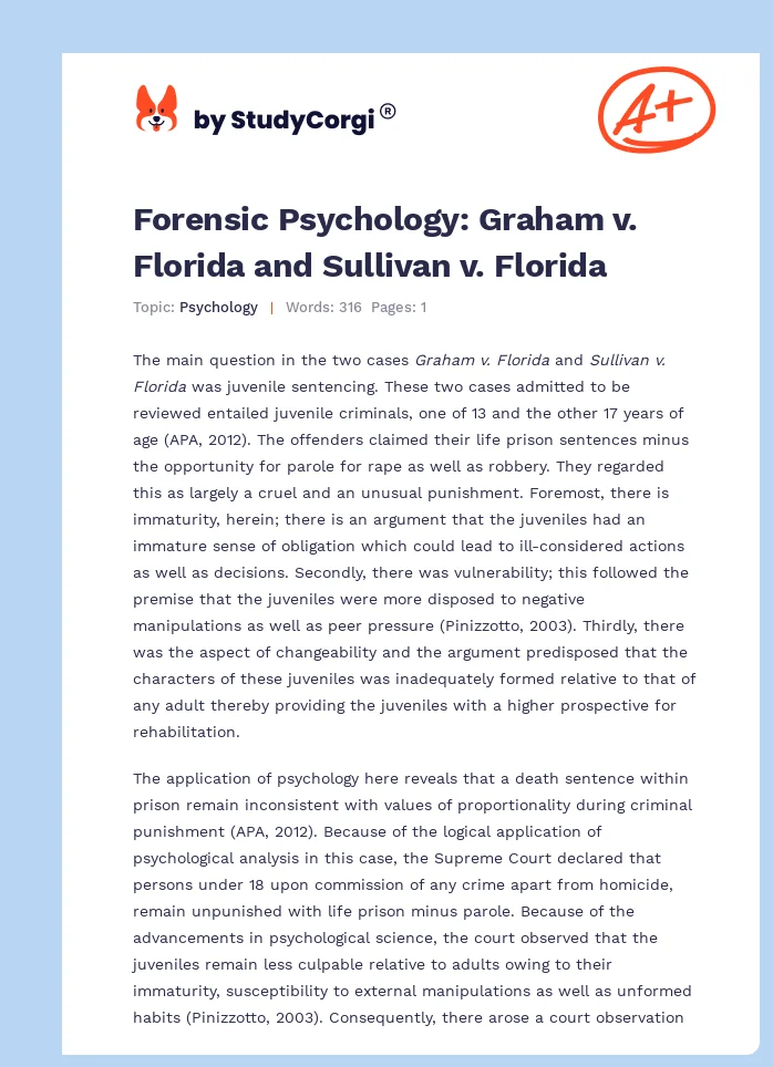 Forensic Psychology: Graham v. Florida and Sullivan v. Florida. Page 1