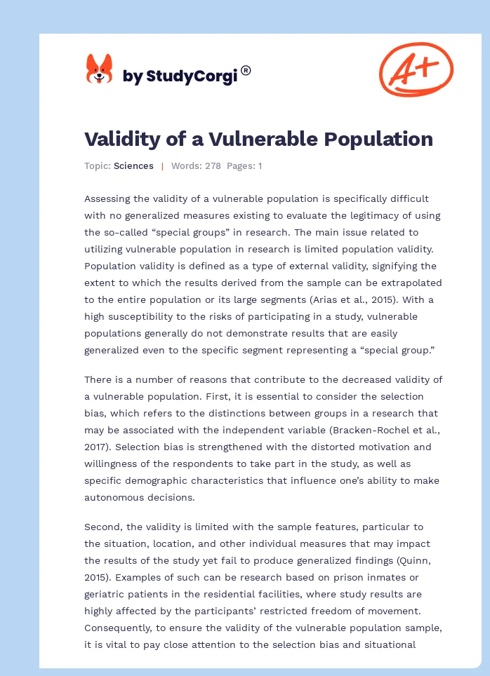 Validity of a Vulnerable Population. Page 1