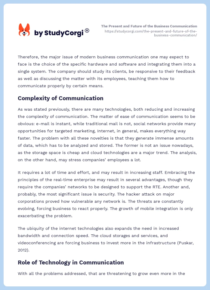 The Present and Future of the Business Communication. Page 2