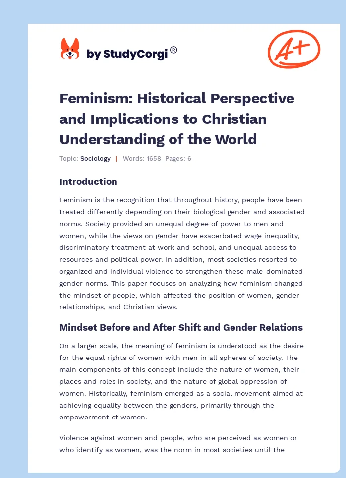 Feminism: Historical Perspective and Implications to Christian Understanding of the World. Page 1