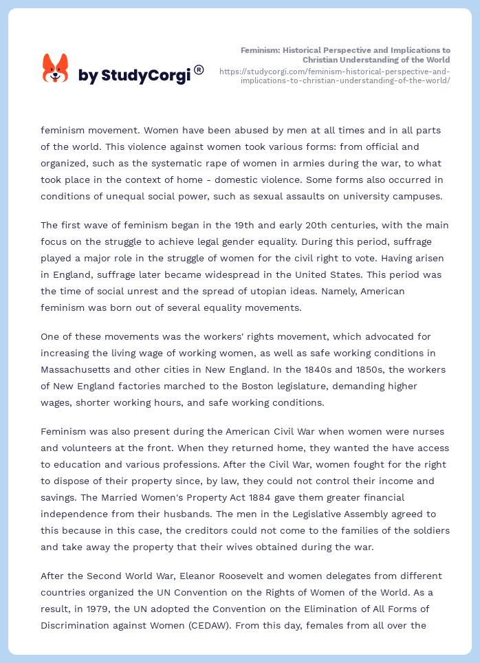 Feminism: Historical Perspective and Implications to Christian Understanding of the World. Page 2