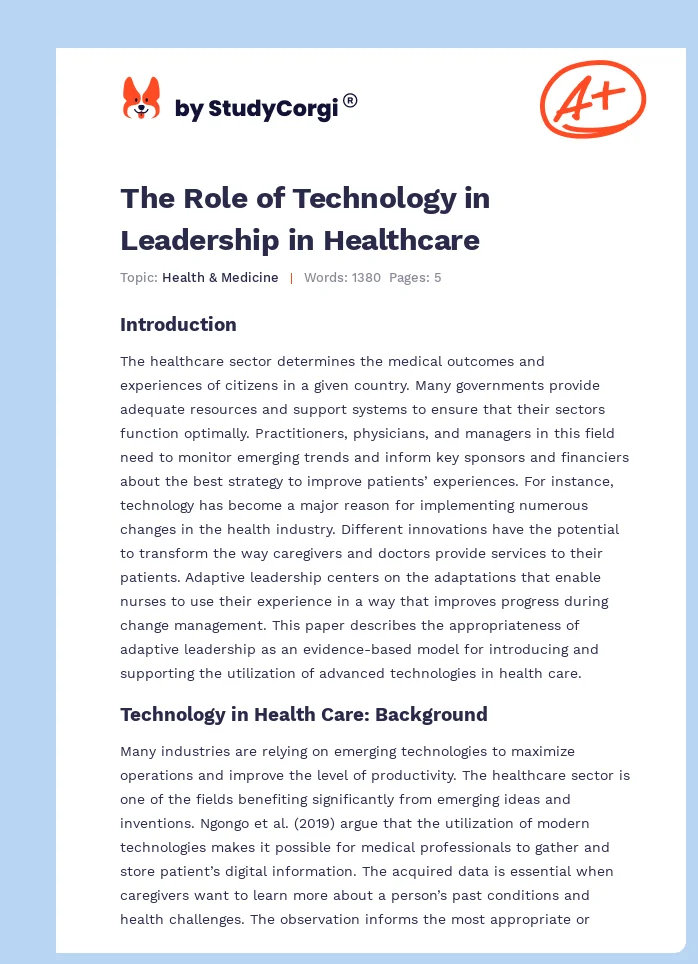 The Role of Technology in Leadership in Healthcare. Page 1
