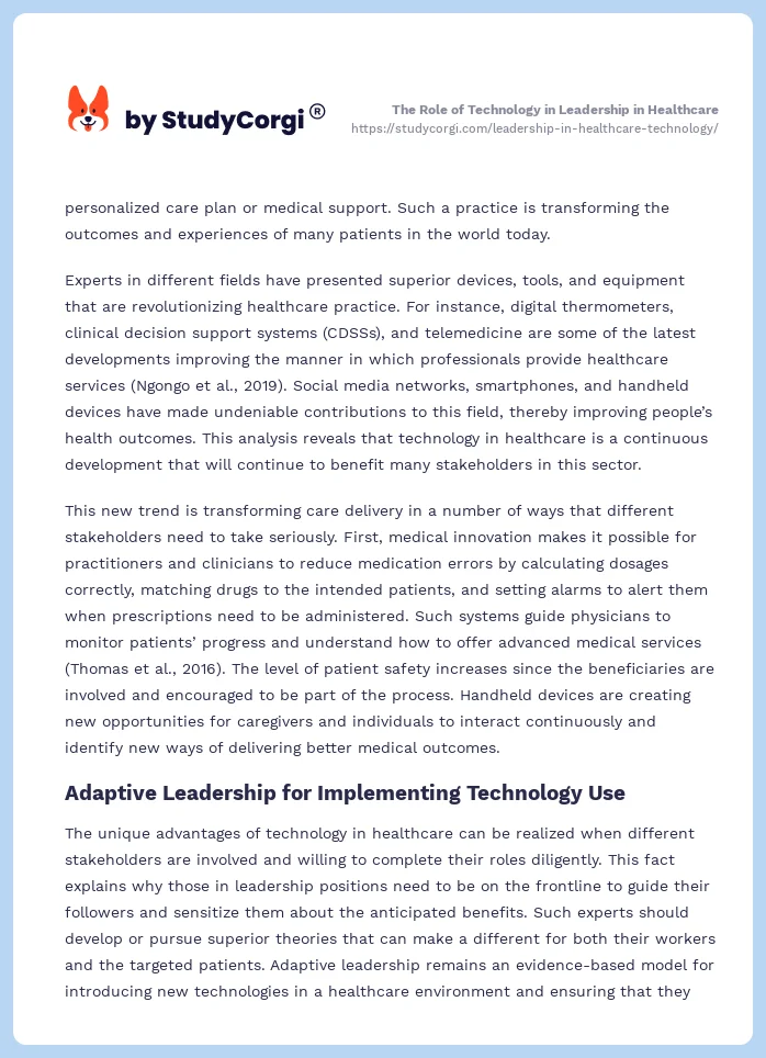 The Role of Technology in Leadership in Healthcare. Page 2