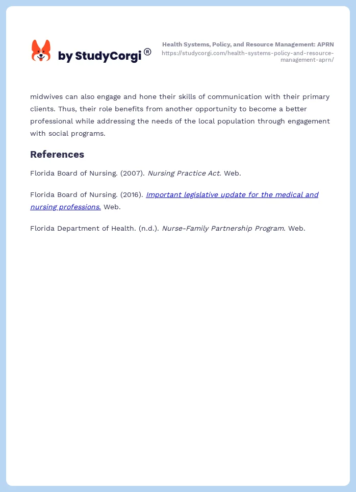 Health Systems, Policy, and Resource Management: APRN. Page 2