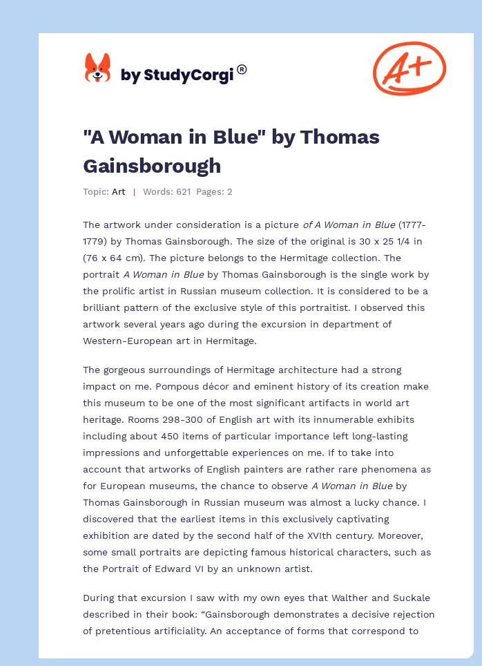 "A Woman in Blue" by Thomas Gainsborough. Page 1