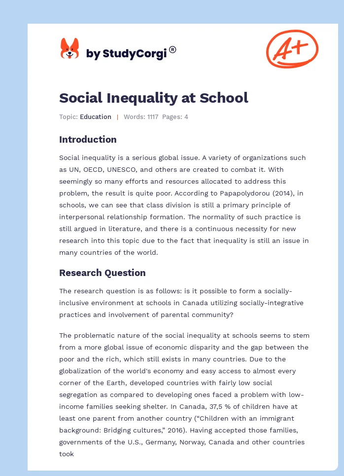 Social Inequality at School. Page 1