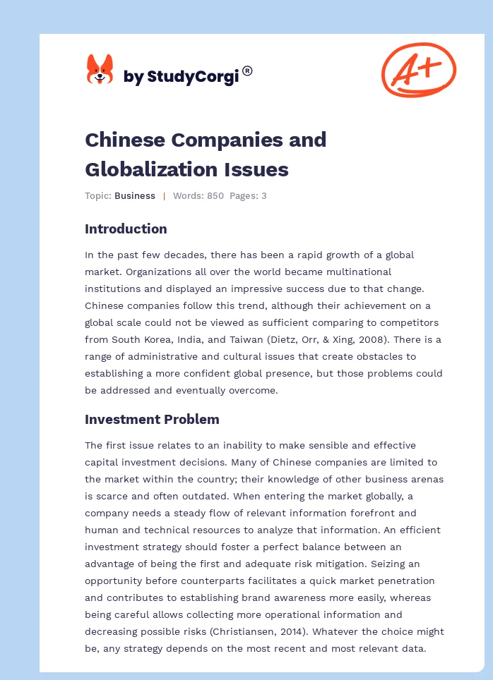 Chinese Companies and Globalization Issues. Page 1