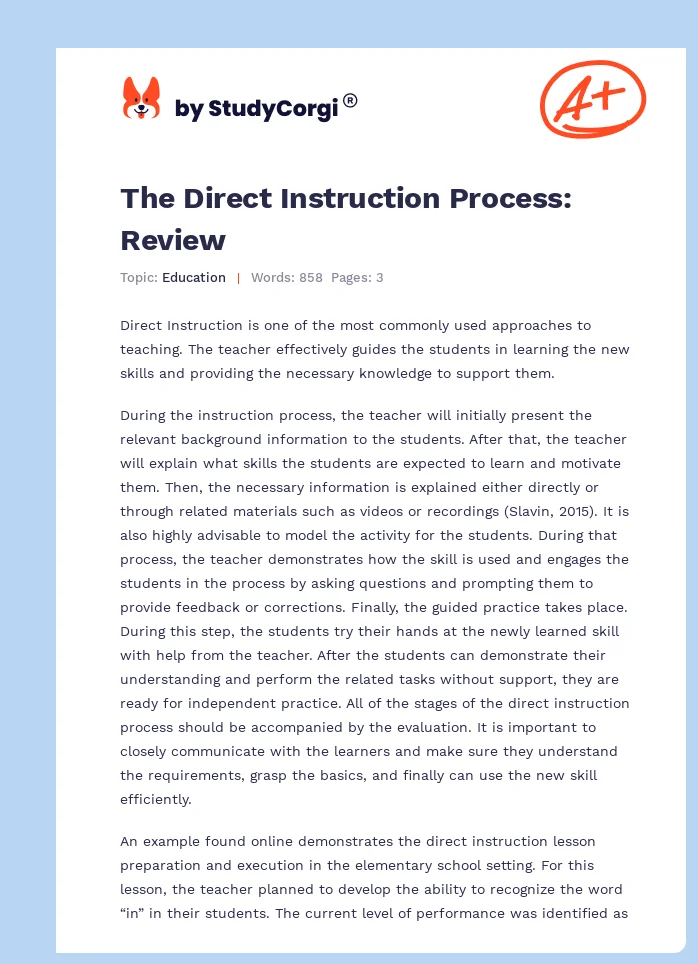 The Direct Instruction Process: Review. Page 1