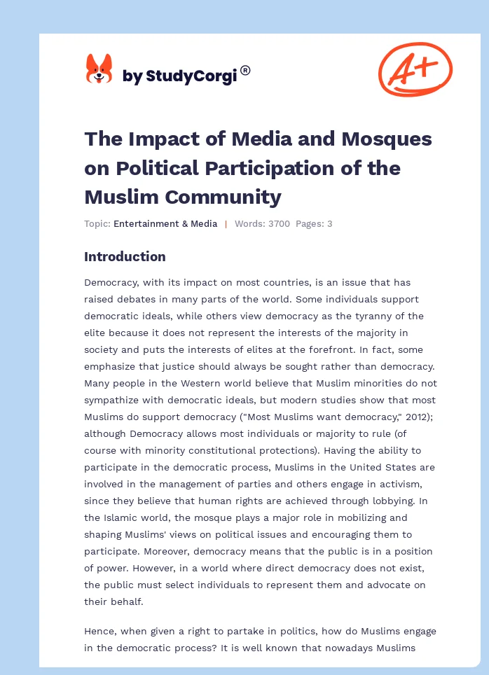 The Impact of Media and Mosques on Political Participation of the Muslim Community. Page 1