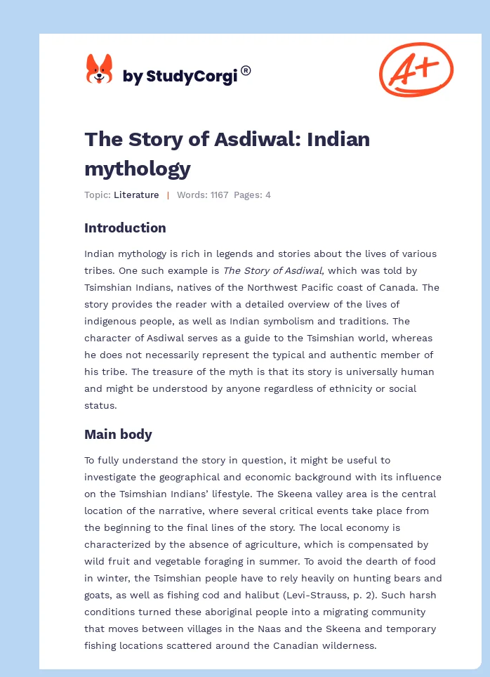 The Story of Asdiwal: Indian mythology. Page 1