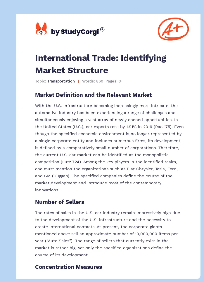 International Trade: Identifying Market Structure. Page 1