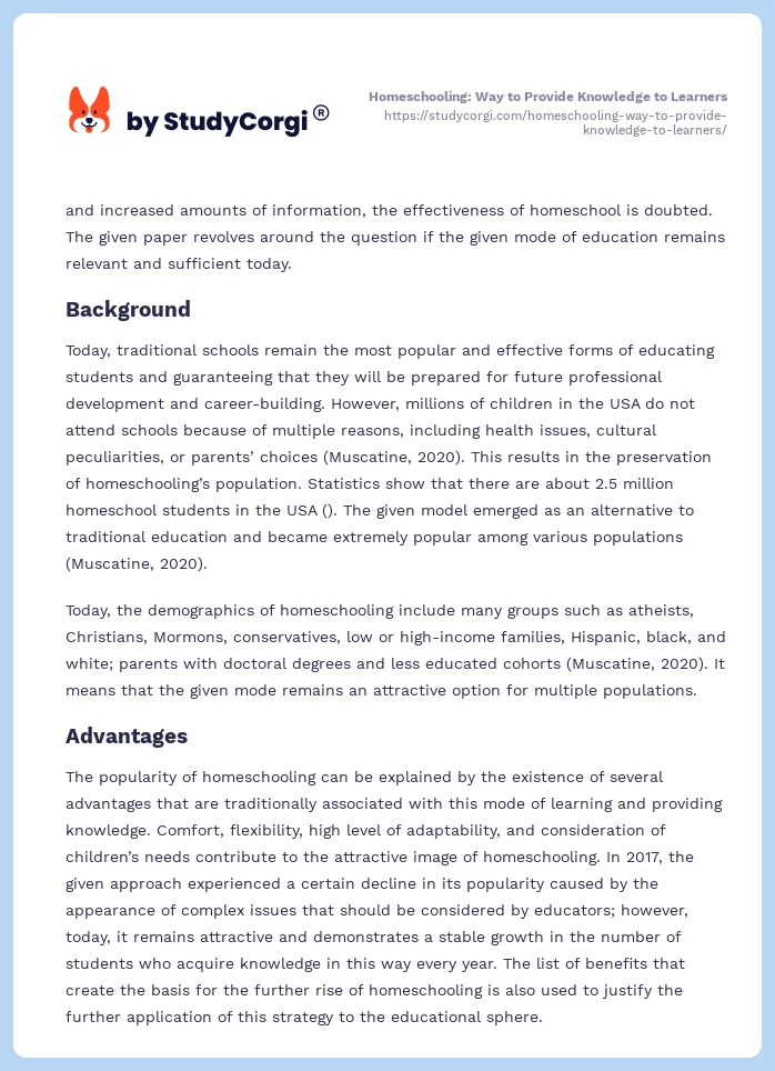 Homeschooling: Way to Provide Knowledge to Learners. Page 2