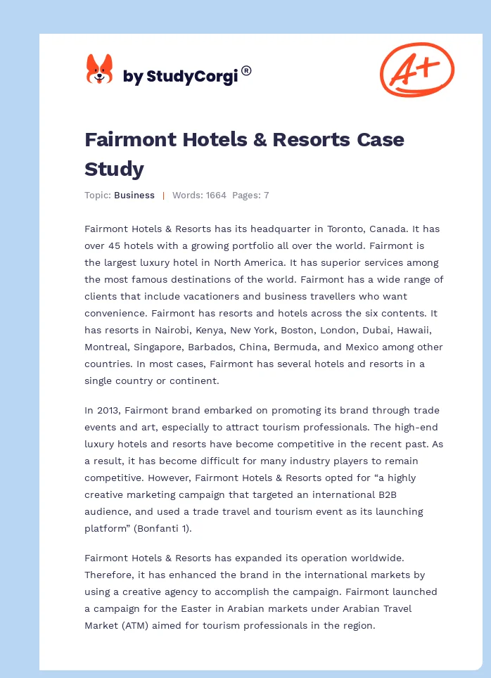 Fairmont Hotels & Resorts Case Study. Page 1