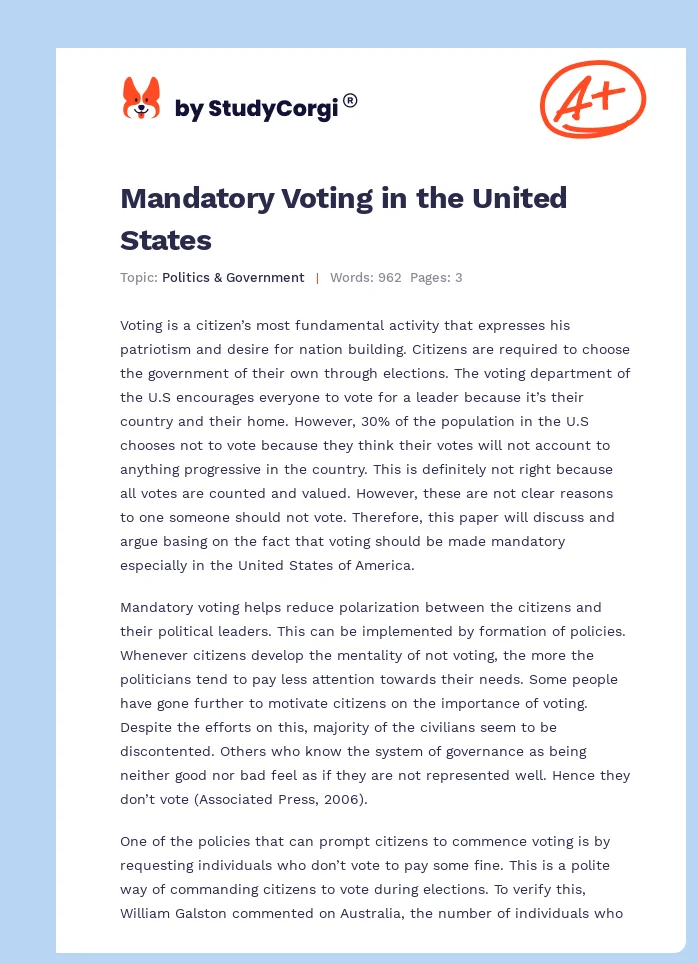 Mandatory Voting in the United States. Page 1