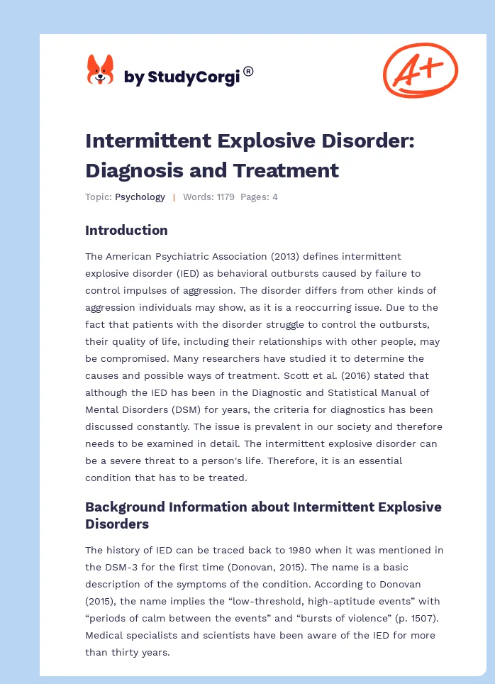 Intermittent Explosive Disorder: Diagnosis and Treatment. Page 1