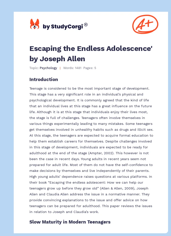 Escaping the Endless Adolescence' by Joseph Allen. Page 1