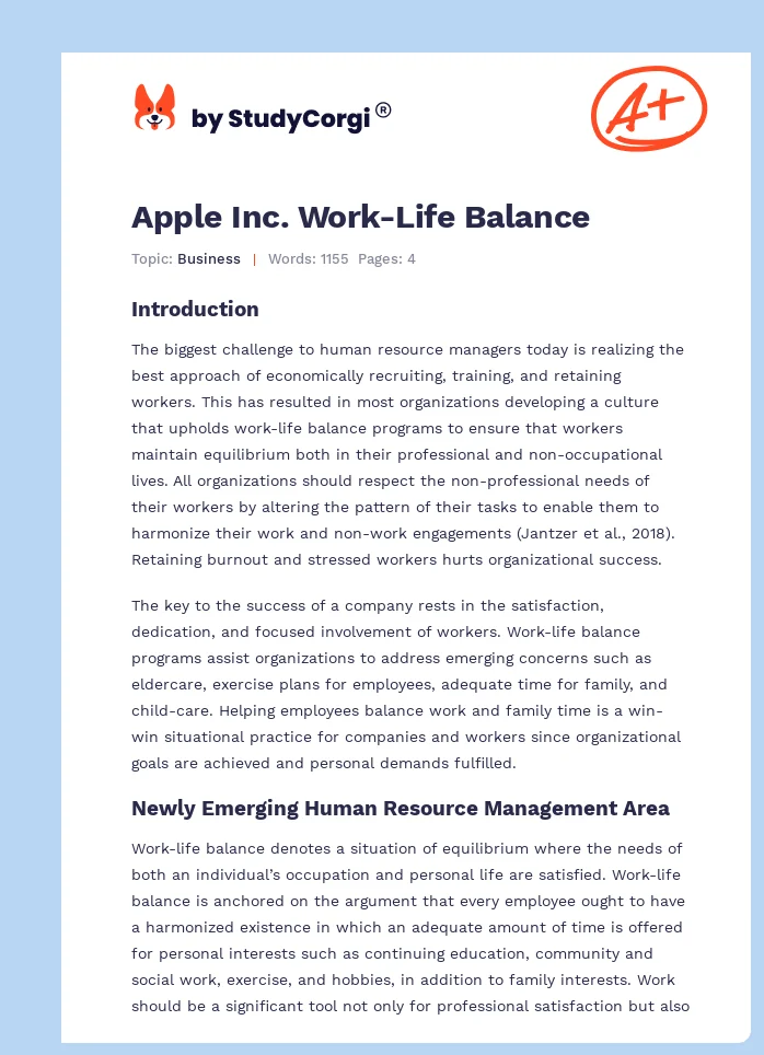 Apple Inc. Work-Life Balance. Page 1