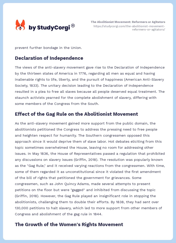 The Abolitionist Movement: Reformers or Agitators. Page 2
