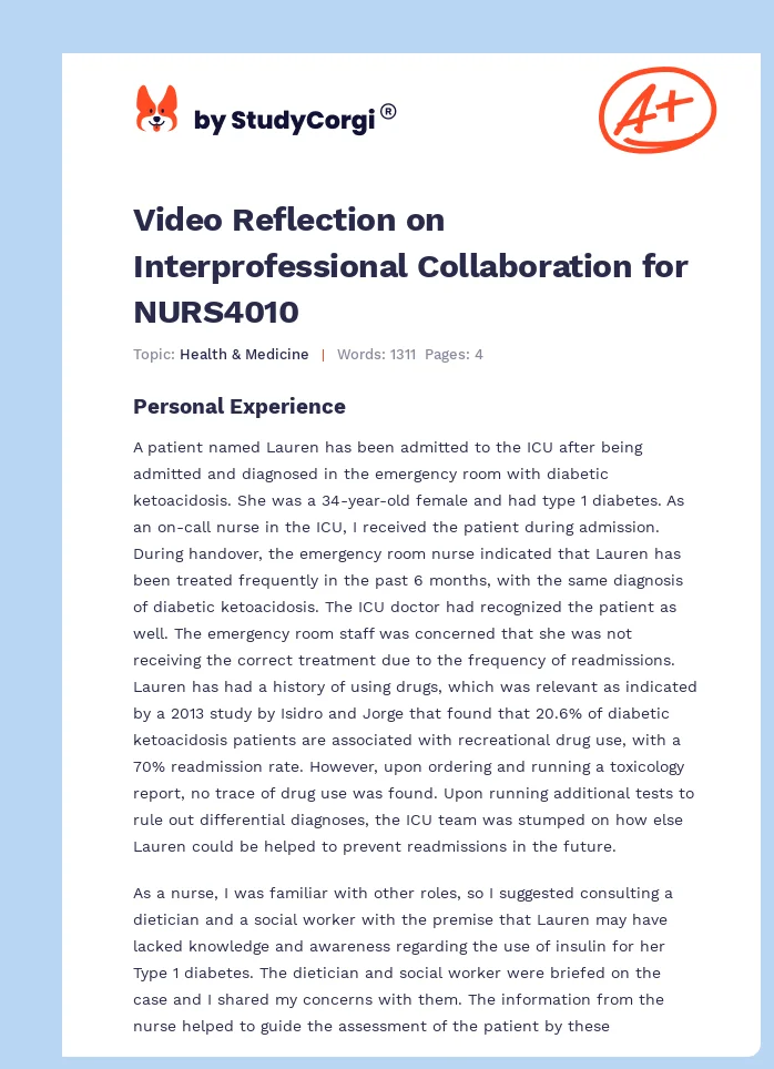 Video Reflection on Interprofessional Collaboration for NURS4010. Page 1