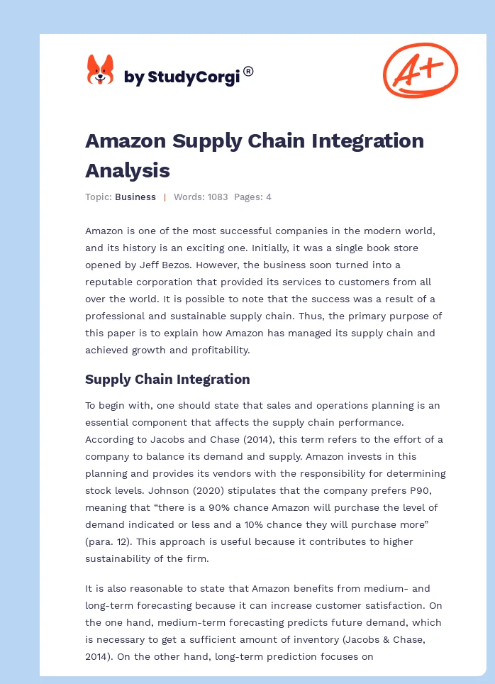 Amazon Supply Chain Integration Analysis. Page 1