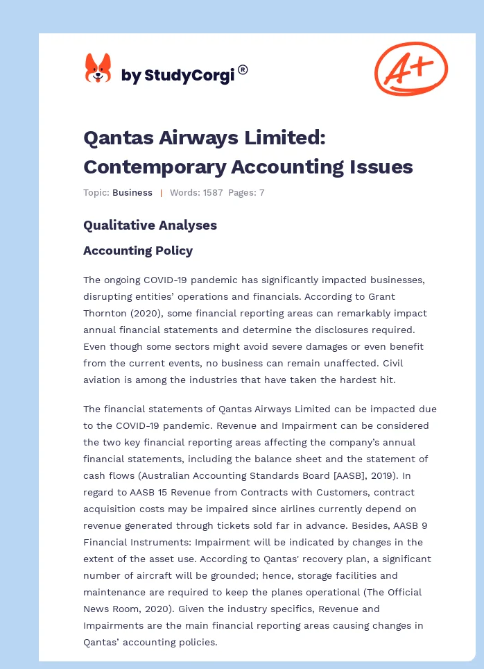 Qantas Airways Limited: Contemporary Accounting Issues. Page 1