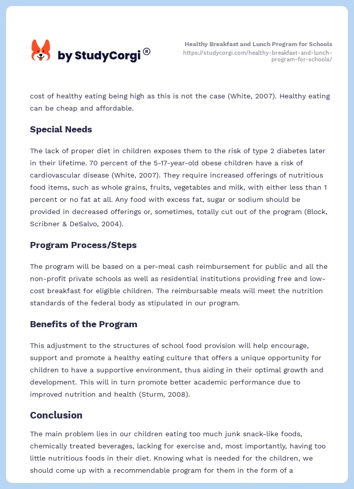Healthy Breakfast and Lunch Program for Schools. Page 2