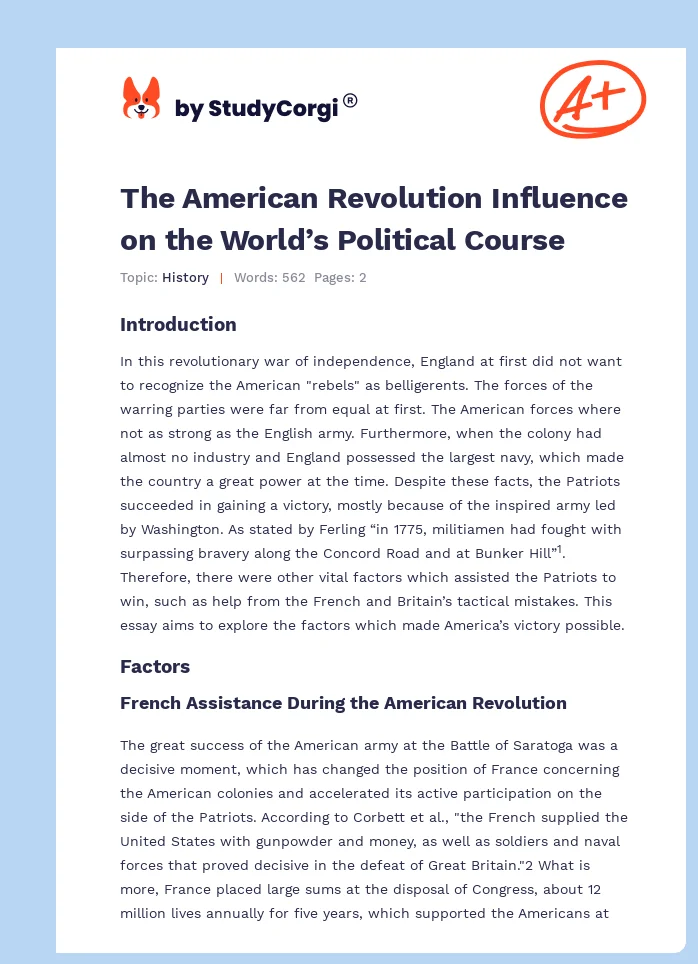 The American Revolution Influence on the World’s Political Course. Page 1