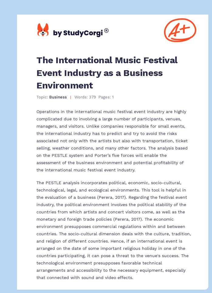 The International Music Festival Event Industry as a Business Environment. Page 1