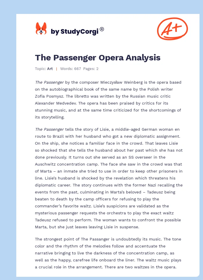 The Passenger Opera Analysis. Page 1
