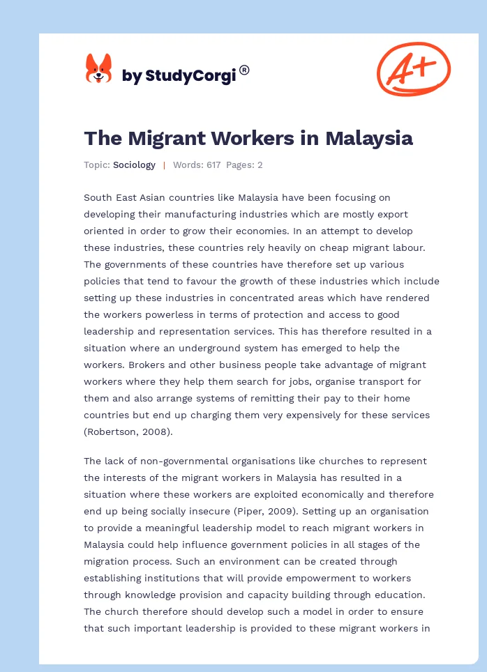 The Migrant Workers in Malaysia. Page 1