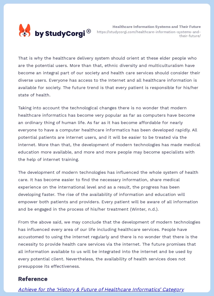 Healthcare Information Systems and Their Future. Page 2