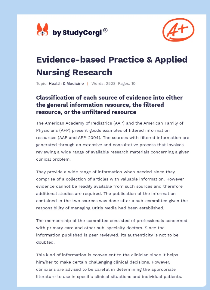 Evidence-based Practice & Applied Nursing Research. Page 1
