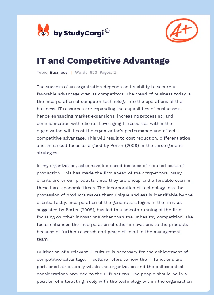 IT and Competitive Advantage. Page 1
