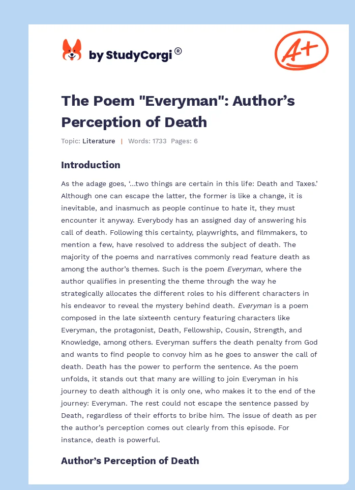 The Poem "Everyman": Author’s Perception of Death. Page 1