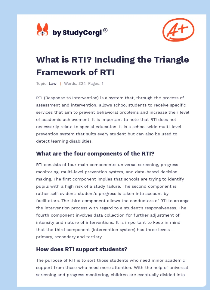 What is RTI? Including the Triangle Framework of RTI. Page 1