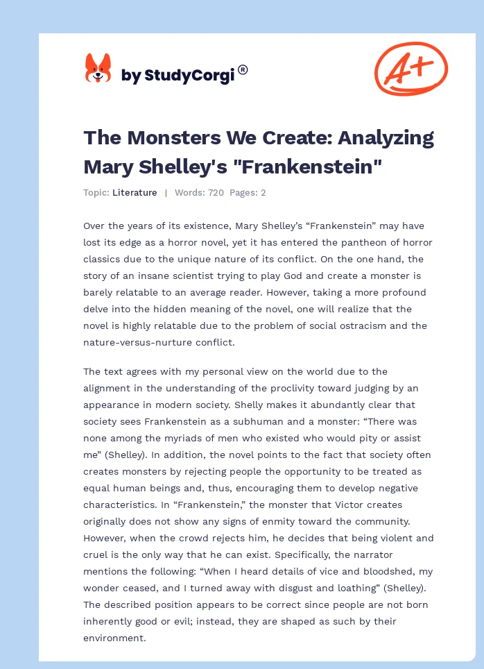 The Monsters We Create: Analyzing Mary Shelley's "Frankenstein". Page 1
