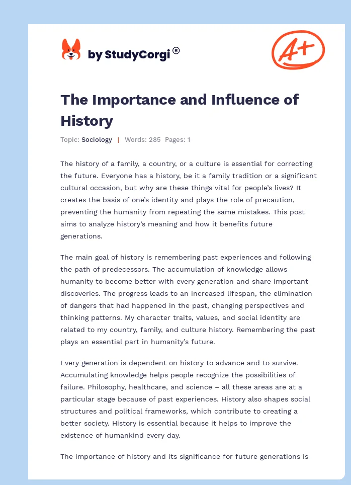 The Importance and Influence of History. Page 1
