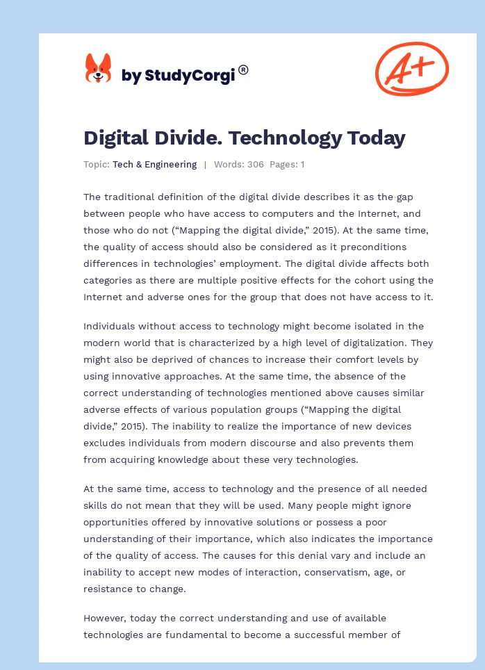 Digital Divide. Technology Today. Page 1