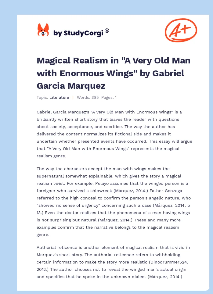 Magical Realism in "A Very Old Man with Enormous Wings" by Gabriel Garcia Marquez. Page 1