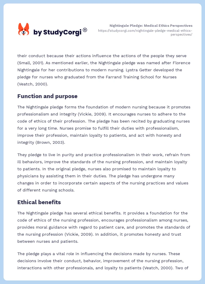 Nightingale Pledge: Medical Ethics Perspectives. Page 2