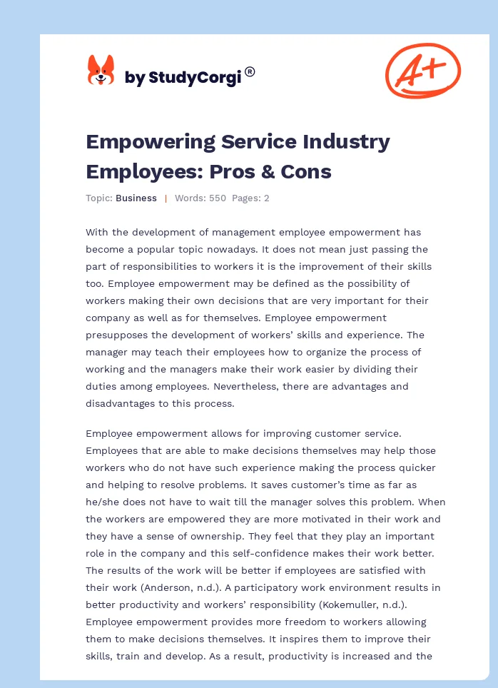 Empowering Service Industry Employees: Pros & Cons. Page 1