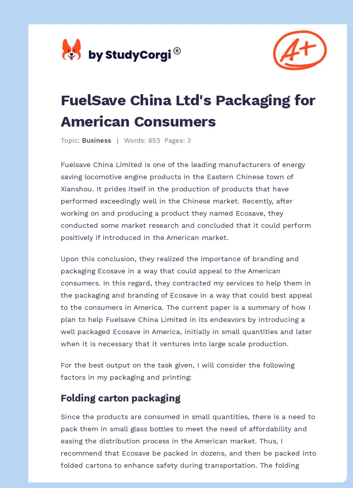 FuelSave China Ltd's Packaging for American Consumers. Page 1